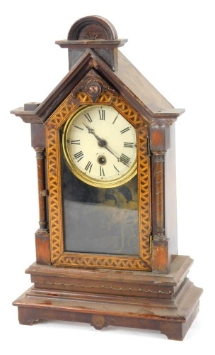 Appraisal: A late thC marquetry inlaid mantel clock the arched and