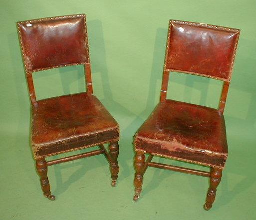 Appraisal: A set of five late Victorian mahogany armchairs with leather