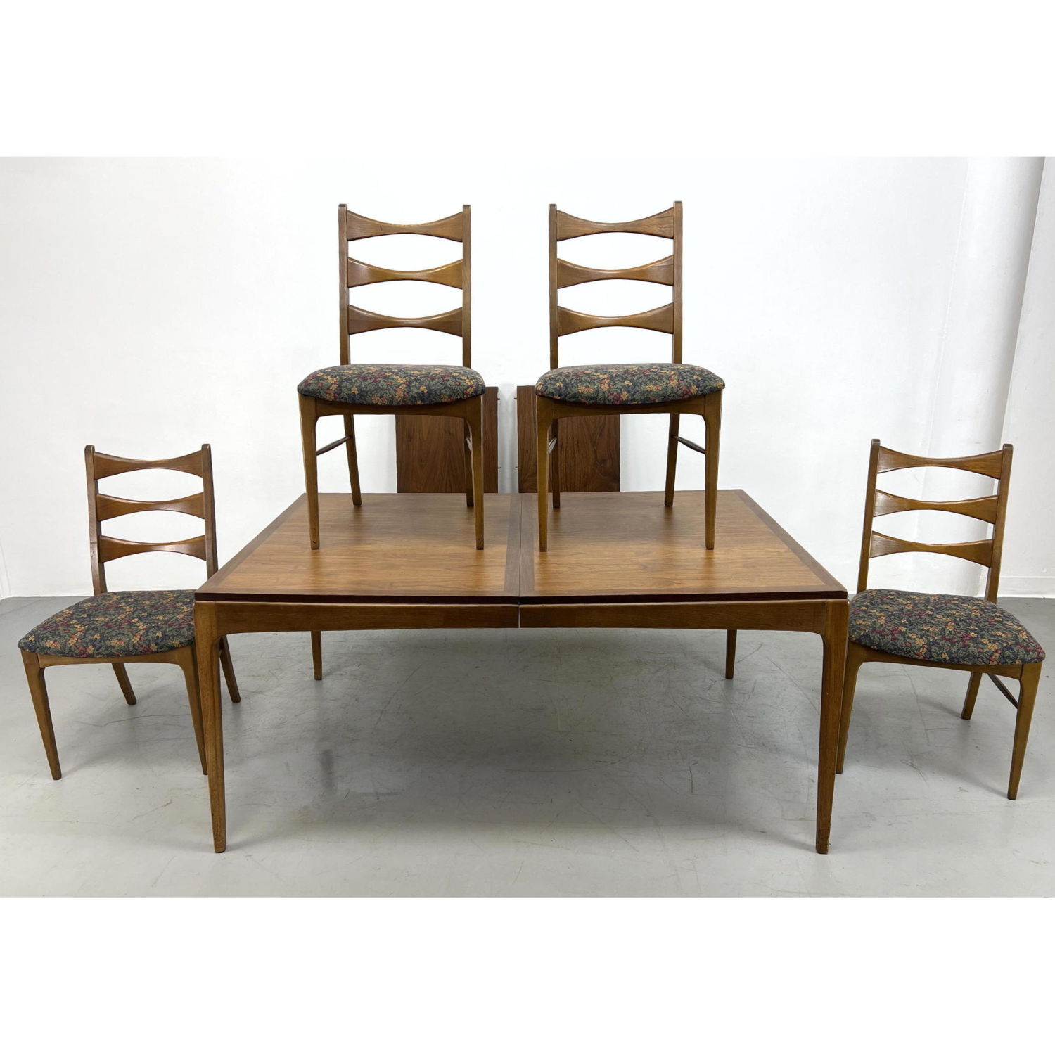 Appraisal: American Modern Walnut Dining Set Table and Chairs Includes -