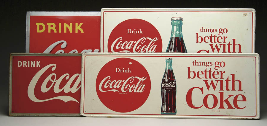 Appraisal: THE LOT OF NINE TIN COCA-COLA SIGNS - Coke signs