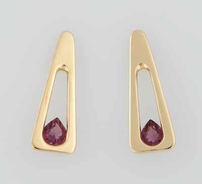 Appraisal: A Pair of Contemporary Amethyst Earrings k yellow gold open