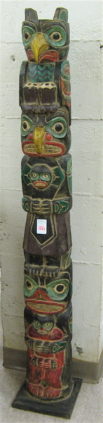 Appraisal: CARVED AND PAINTED WOOD TOTEM POLE featuring a column of