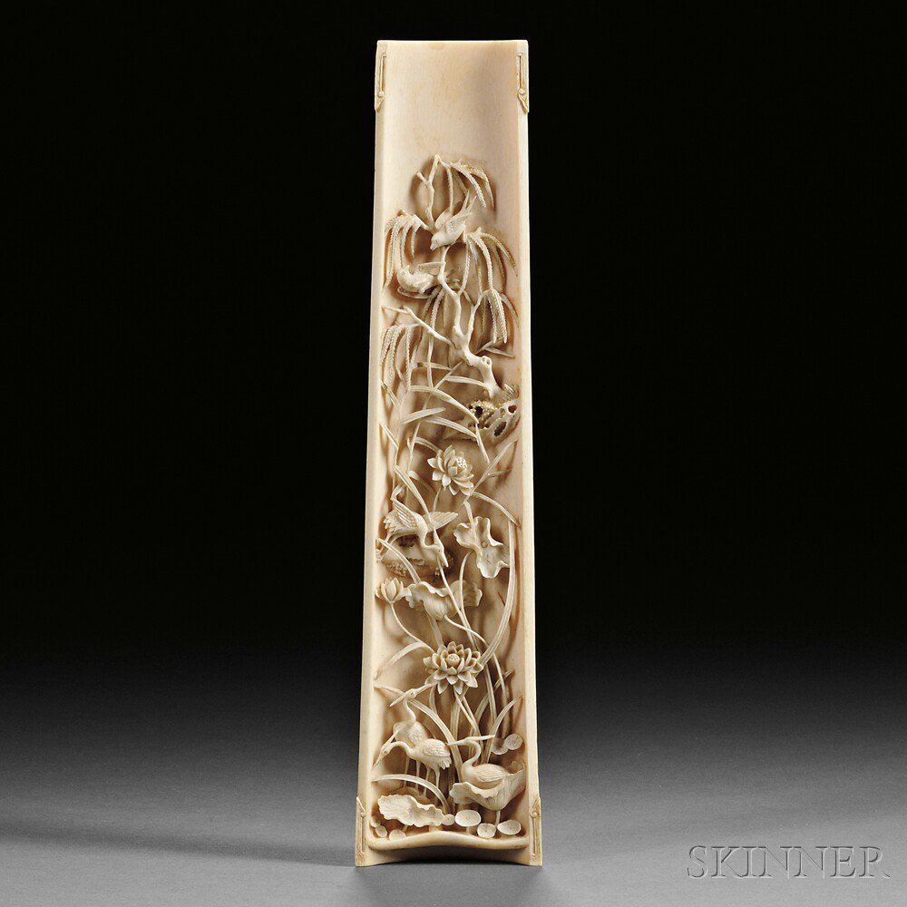 Appraisal: Ivory Wrist Rest China th century decorated on the concave