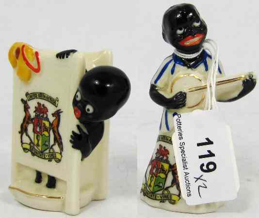 Appraisal: Rare Arcadian Crested China Model of a Black Boy Playing