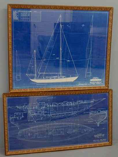 Appraisal: Two large framed nautical blueprint drawings one for a '