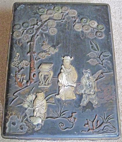 Appraisal: Chinese mineral and mother of pearl insert lacquer boxlate qing