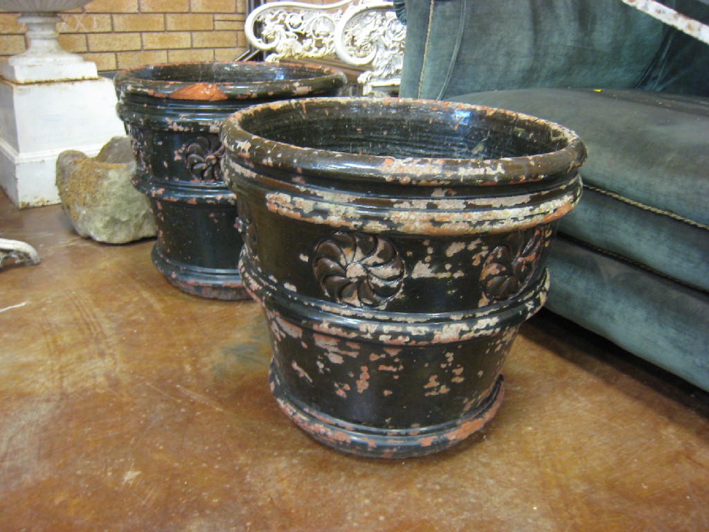 Appraisal: Pair of lead glazed terracotta english Planters