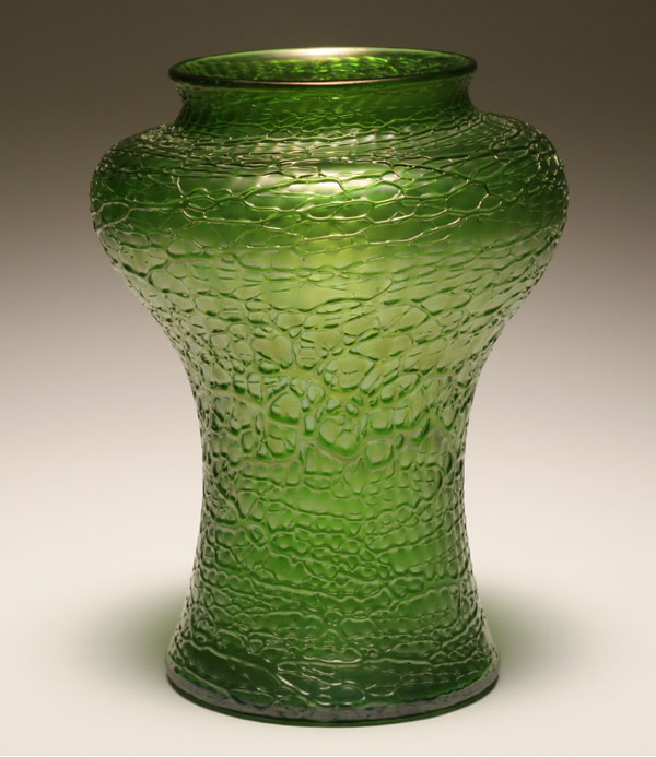 Appraisal: Large Austrian Loetz style green corset form art glass vase