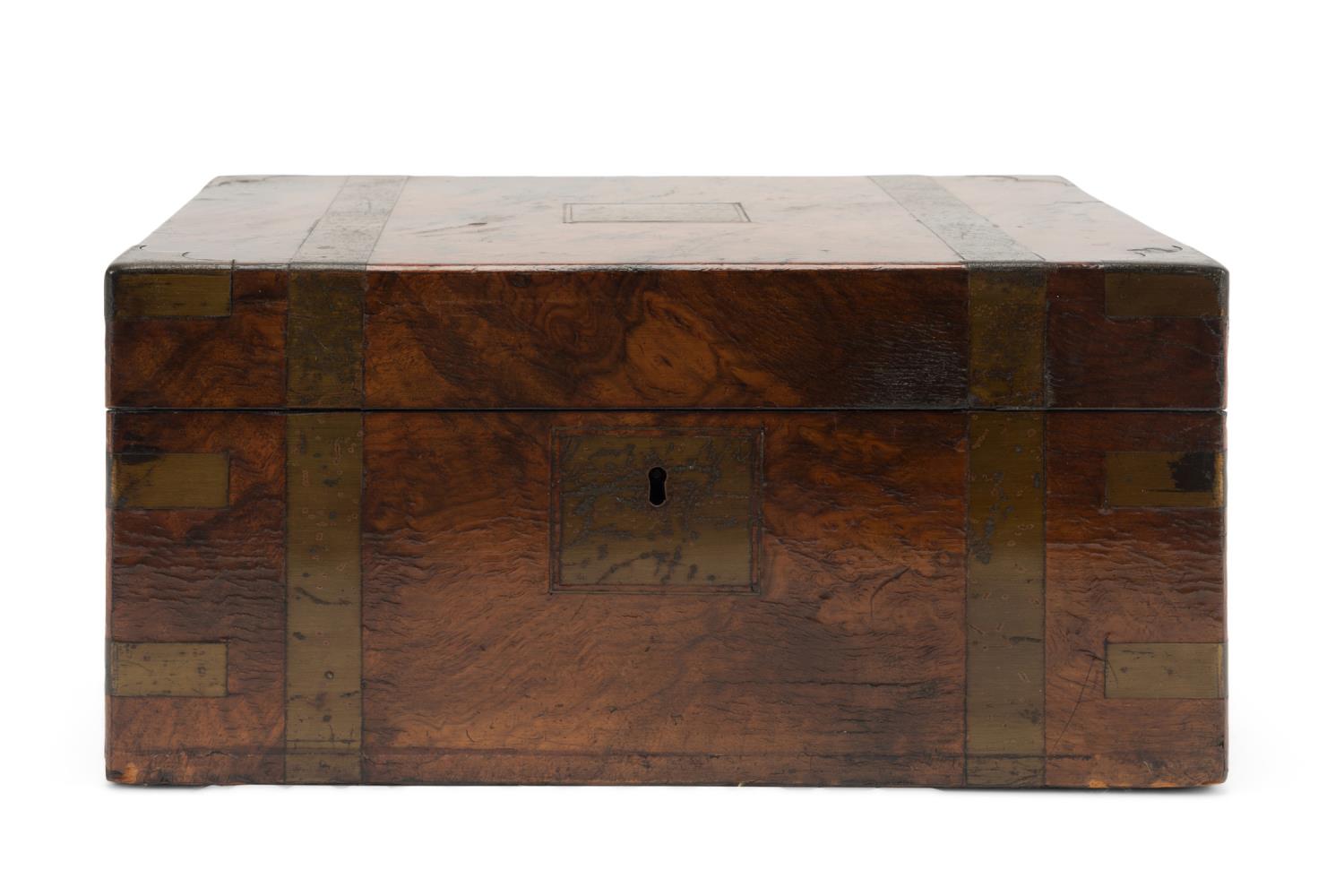 Appraisal: TH C ENGLISH BURLWOOD LAP DESK English brass bound burl