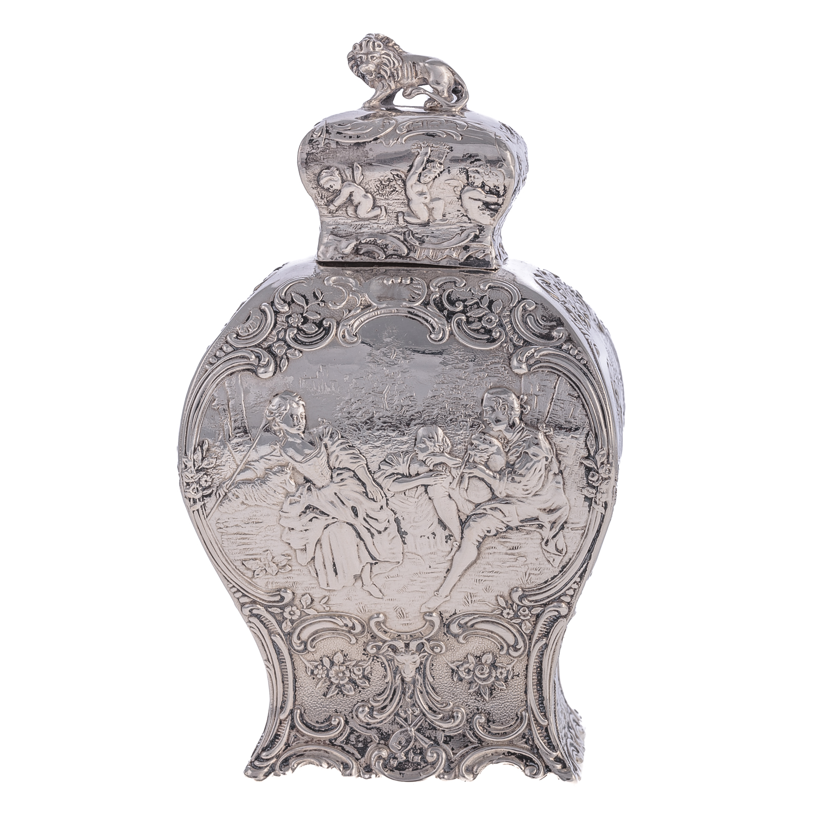 Appraisal: GERMAN SILVER REPOUSSE TEA CADDY Late th-early th century Hanau