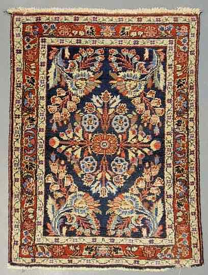 Appraisal: Oriental mat blue field and floral patterns ' x '