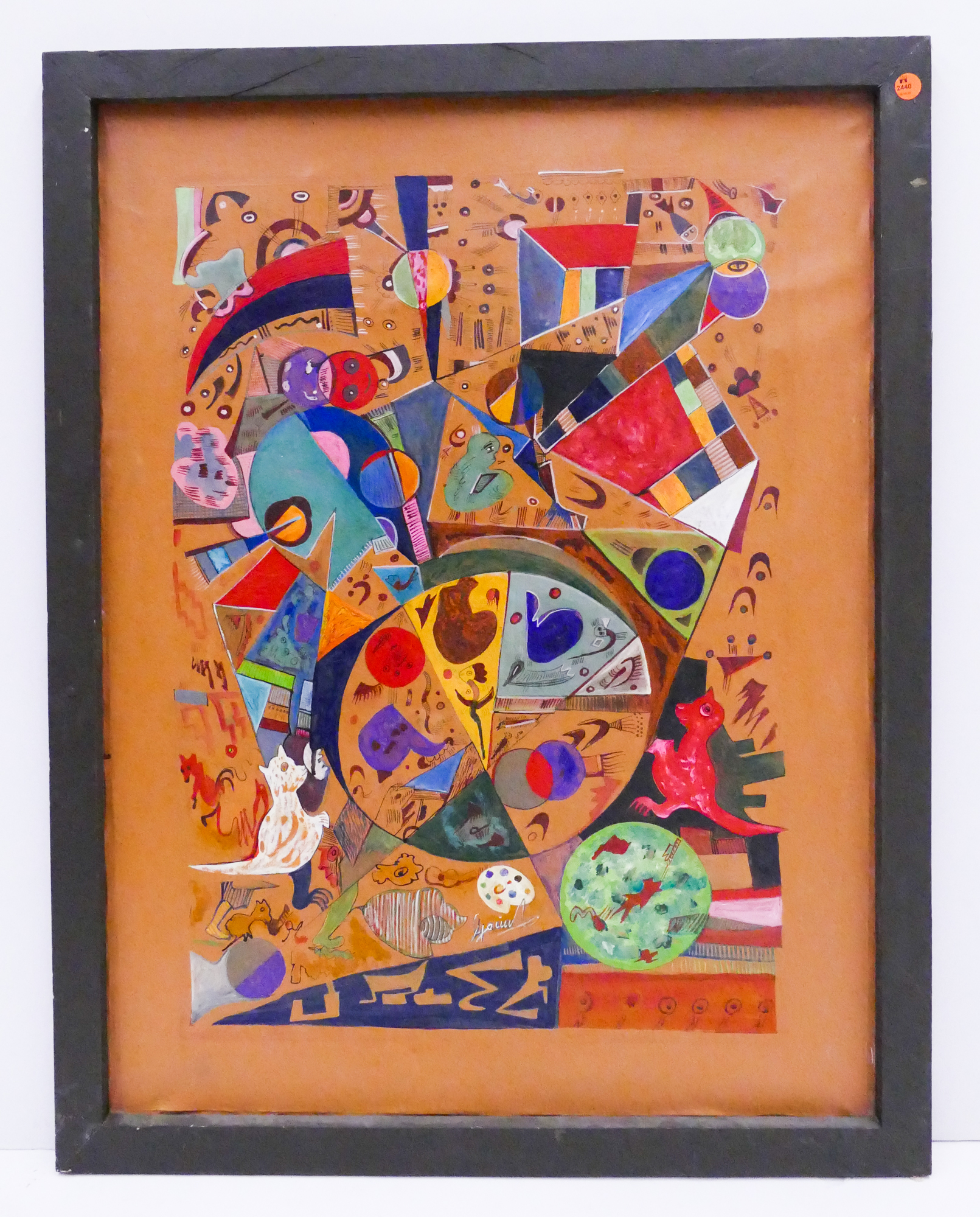 Appraisal: Surrealist Cubist Oil on Canvas Painting- attached to frame x