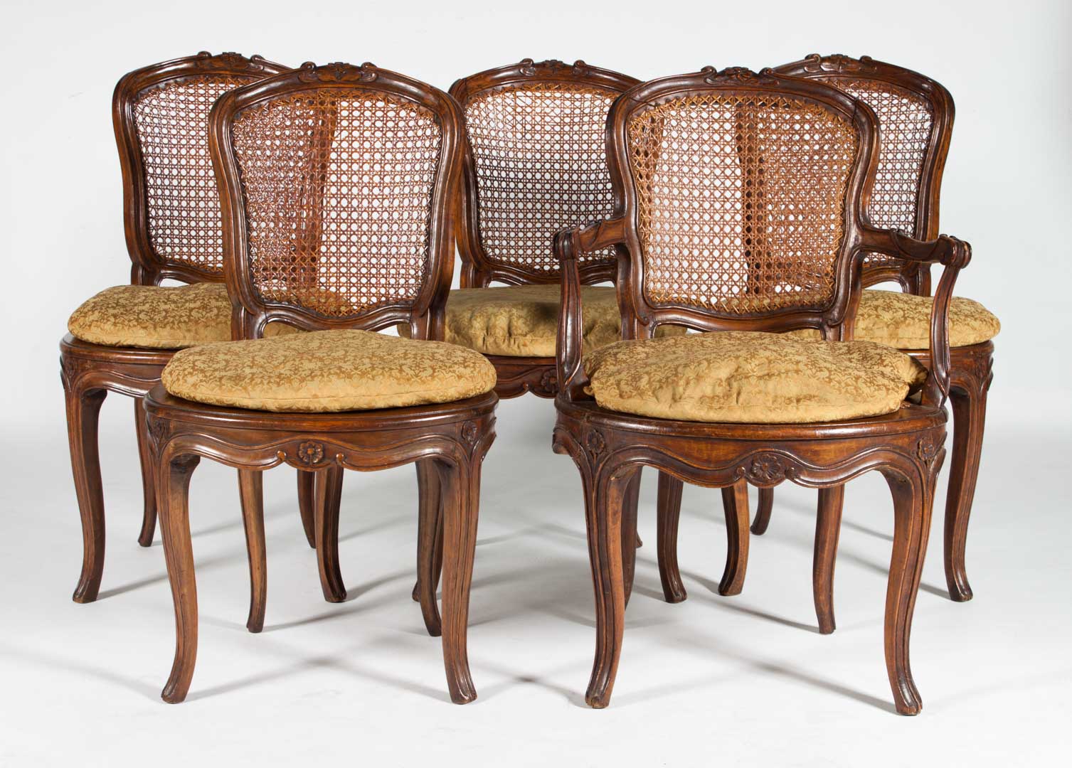 Appraisal: Set of Louis XV style beechwood dining chairs two arms