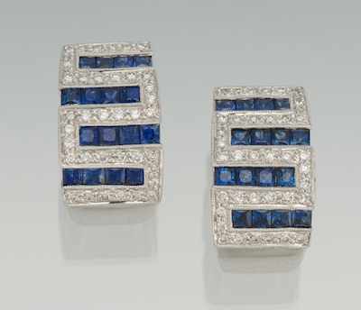 Appraisal: A Pair of Platinum Sapphire and Diamond Earrings Platinum earrings