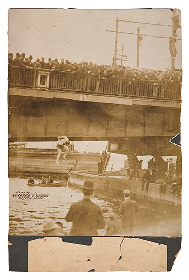 Appraisal: HOUDINI HARRY Vintage photograph showing a manacled Houdini jumping from