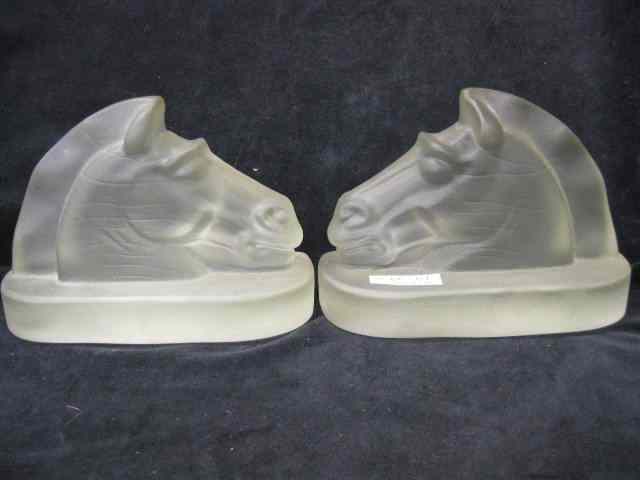 Appraisal: Pair of Glass Horse Head Bookends frosted '' x ''