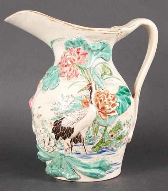 Appraisal: Japanese Satsuma earthenware pitcher late th century pheasant and crane