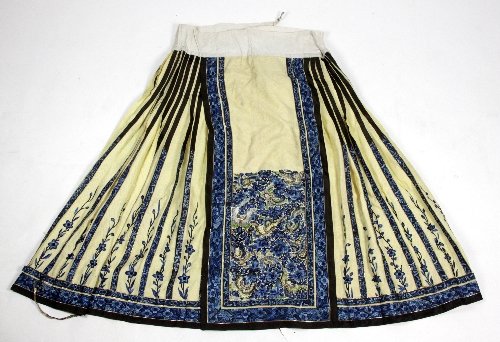 Appraisal: A Chinese embroidered skirt yellow with a panel of butterflies