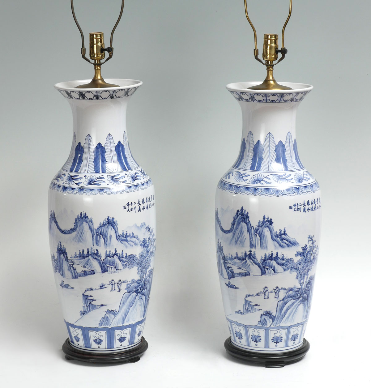 Appraisal: TALL CHINESE BLUE AND WHITE CHINESE TABLE LAMPS Chinese blue