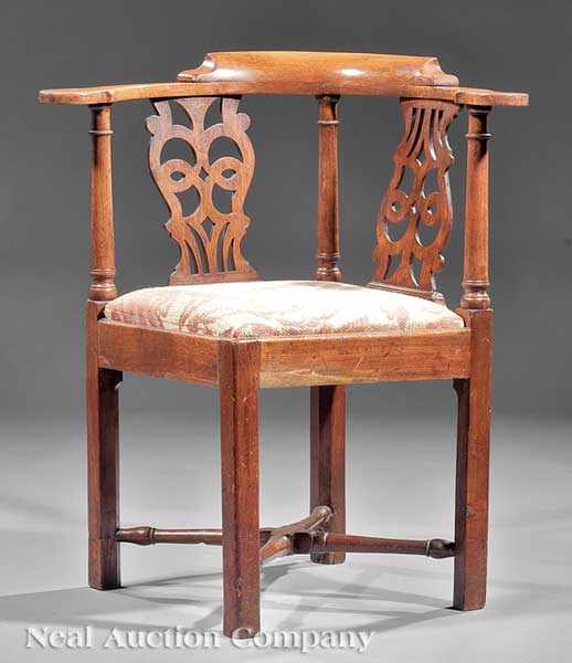 Appraisal: An English Carved Walnut Corner Chair late th c molded