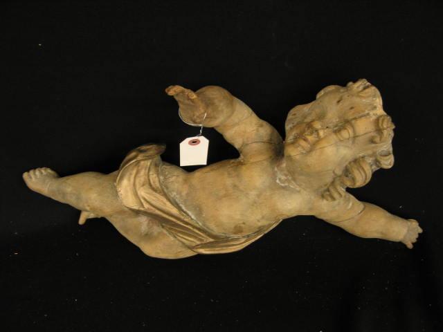 Appraisal: Carved Fruitwood Cherub Architectual Piece th century x loss age