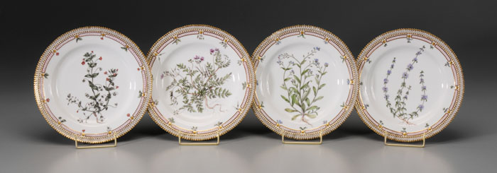 Appraisal: Four Flora Danica Plates Danish th century hand-painted floral decoration