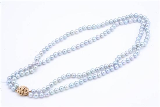 Appraisal: DOUBLE STRAND PEARL NECKLACE Necklace contains to mm silver grey