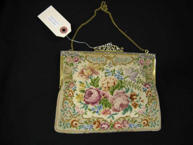 Appraisal: Fine Pettipoint Handbag marcasite trim floral decor x