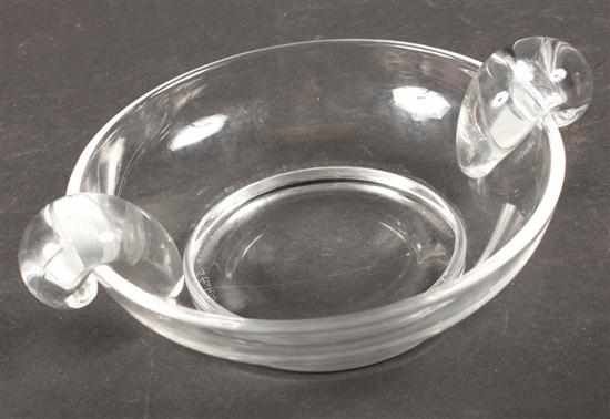 Appraisal: Steuben crystal two-handled bowl th century incised Steuben mark in