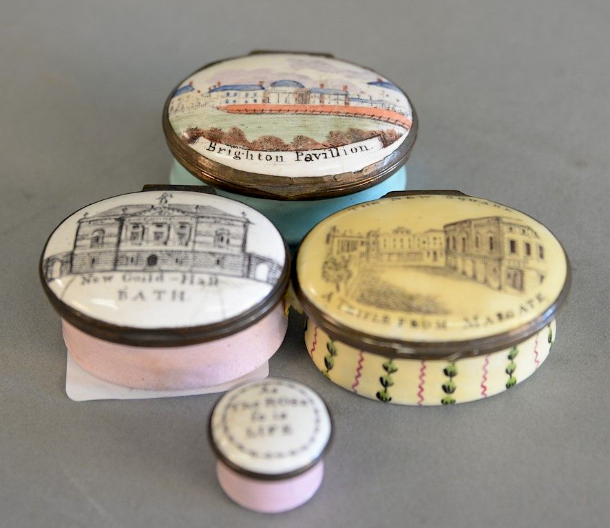 Appraisal: Group of four Battersea Bilston enameled boxes Brighton Pavilion New