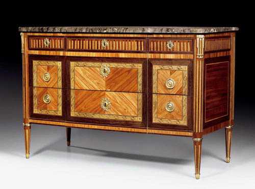 Appraisal: CHEST OF DRAWERS Louis XVI Paris circa Tulipwood rosewood and