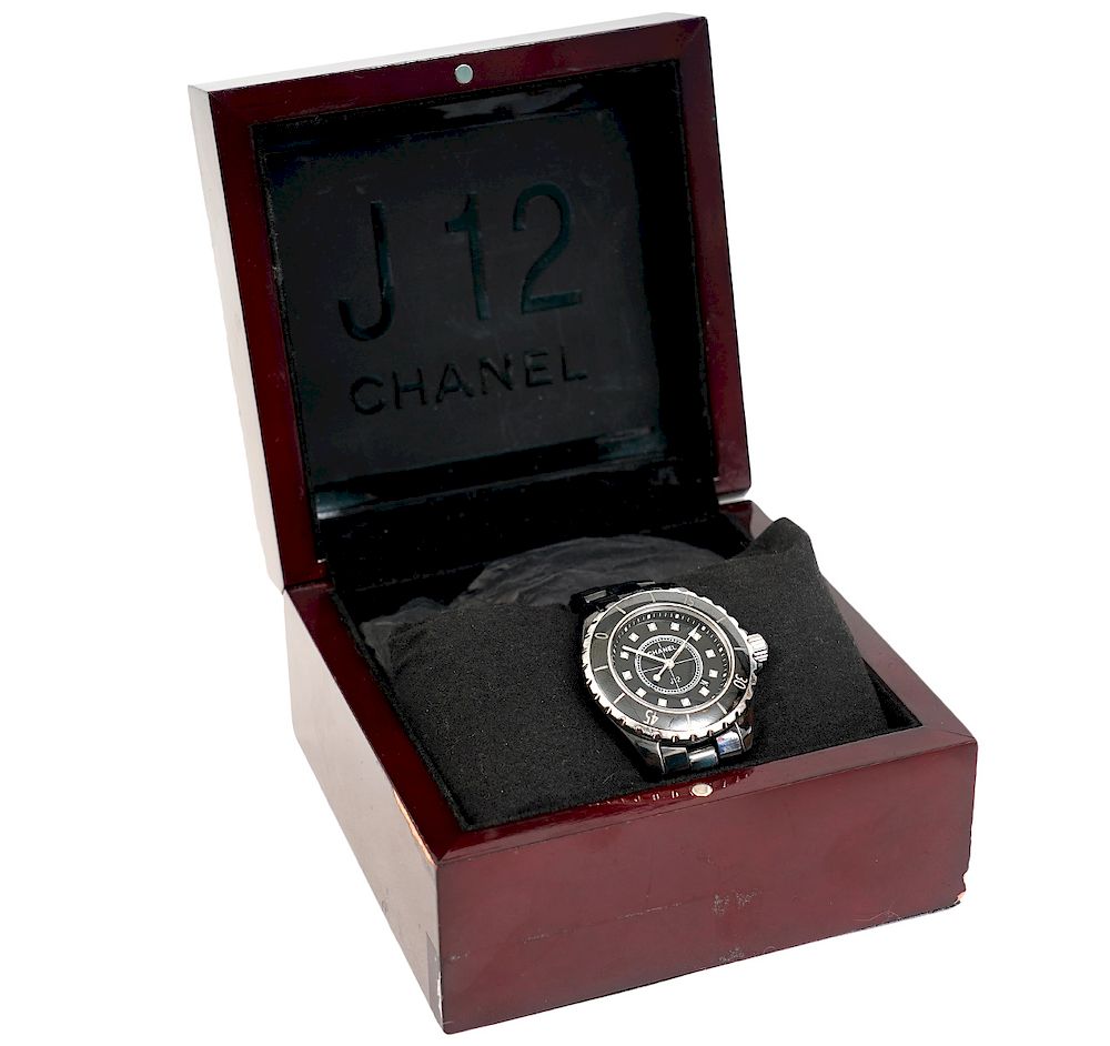 Appraisal: Chanel Black J Ceramic Diamond Watch Ladies stainless steel and