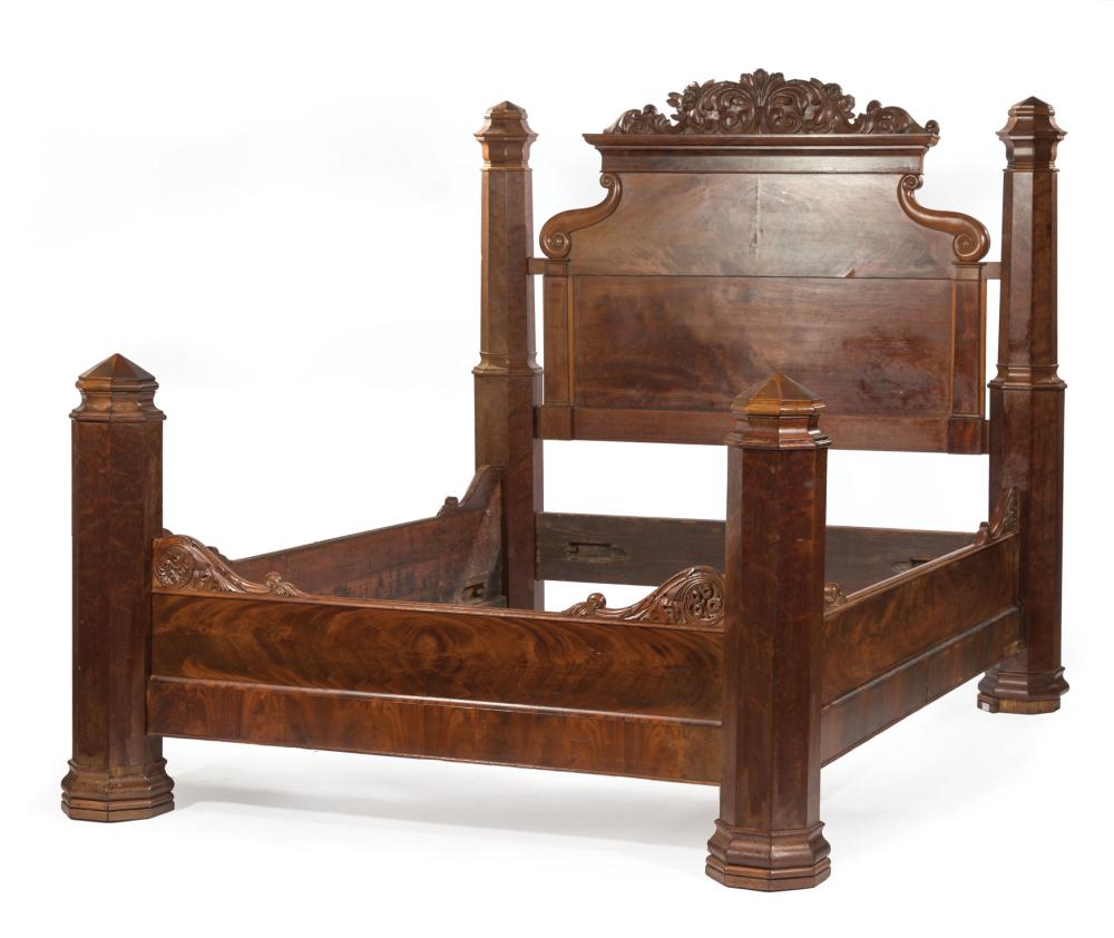 Appraisal: American Late Classical Carved Mahogany Bedstead mid- th c foliate