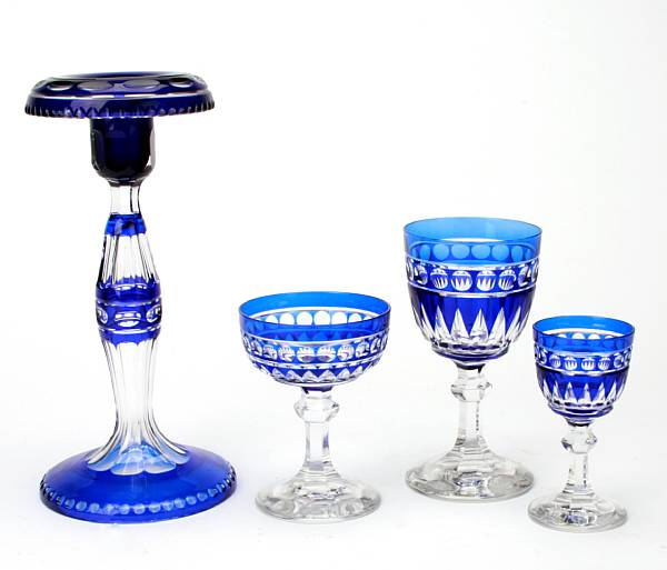 Appraisal: A set of blue cut to clear glass stemware comprising