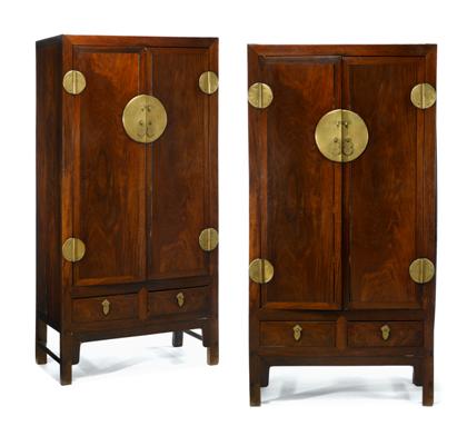 Appraisal: Impressive Pair of Chinese mixed hardwood cabinetslate th century