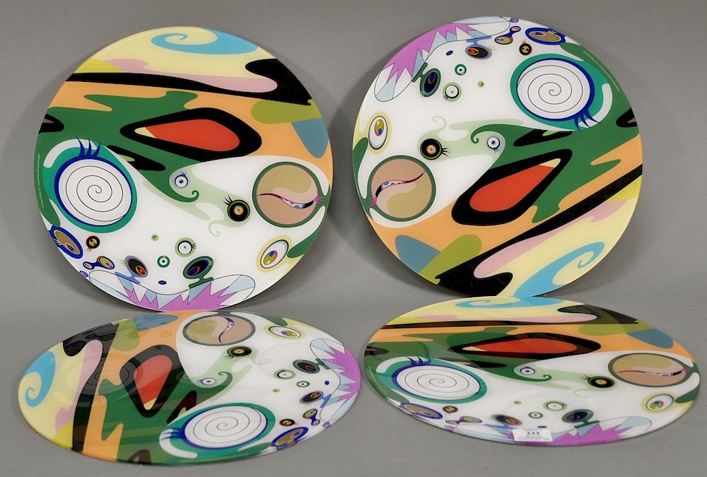 Appraisal: Takashi Murakami set of four dinner plates one bearing sketch