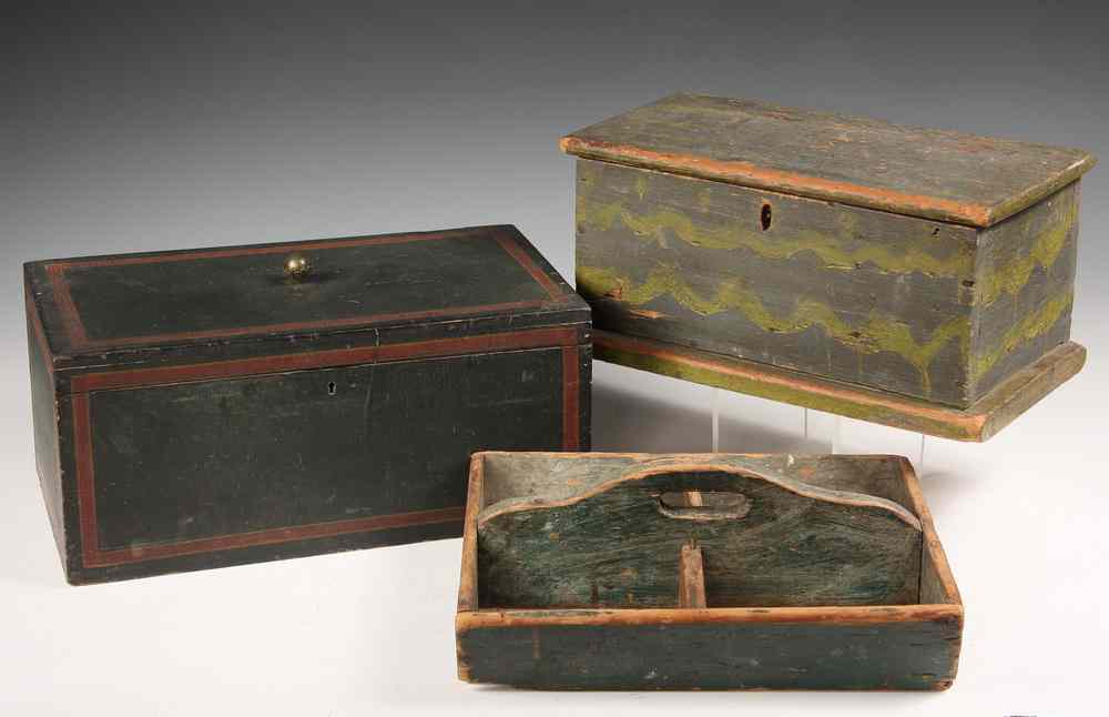 Appraisal: PAINTED COUNTRY PCS - Including Dark Green Wooden Box with