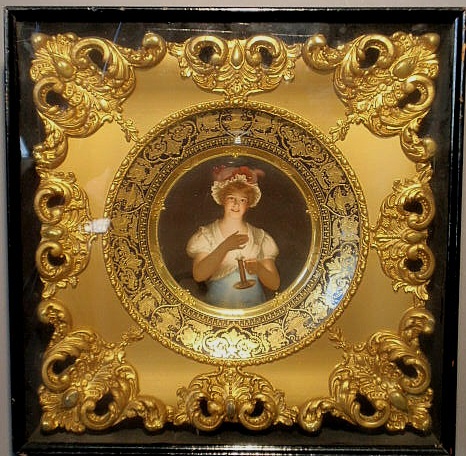 Appraisal: Framed Dresden plate signed Wagner of a woman holding a