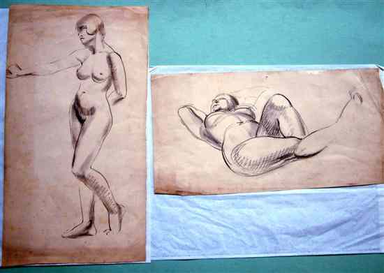 Appraisal: Frank Dobson - two unframed drawings Female nudes x ins