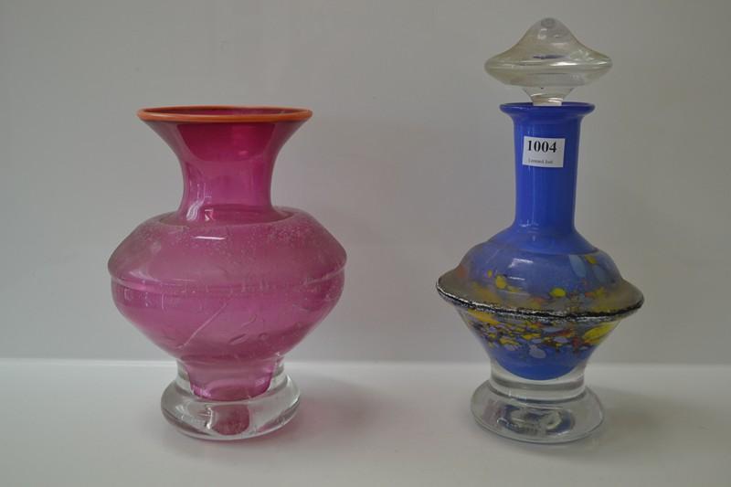 Appraisal: TWO SIGNED GLASS ITEMS INCL DECANTER AND VASE