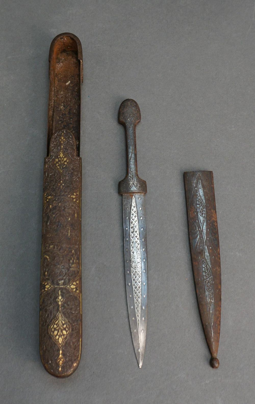 Appraisal: Caucasian or Persian Silver Decorated Kindjal Knife with Persian Gold