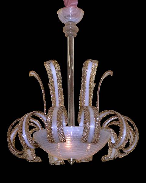 Appraisal: A Murano Pulegoso and amber glass chandelier circa The ribbed