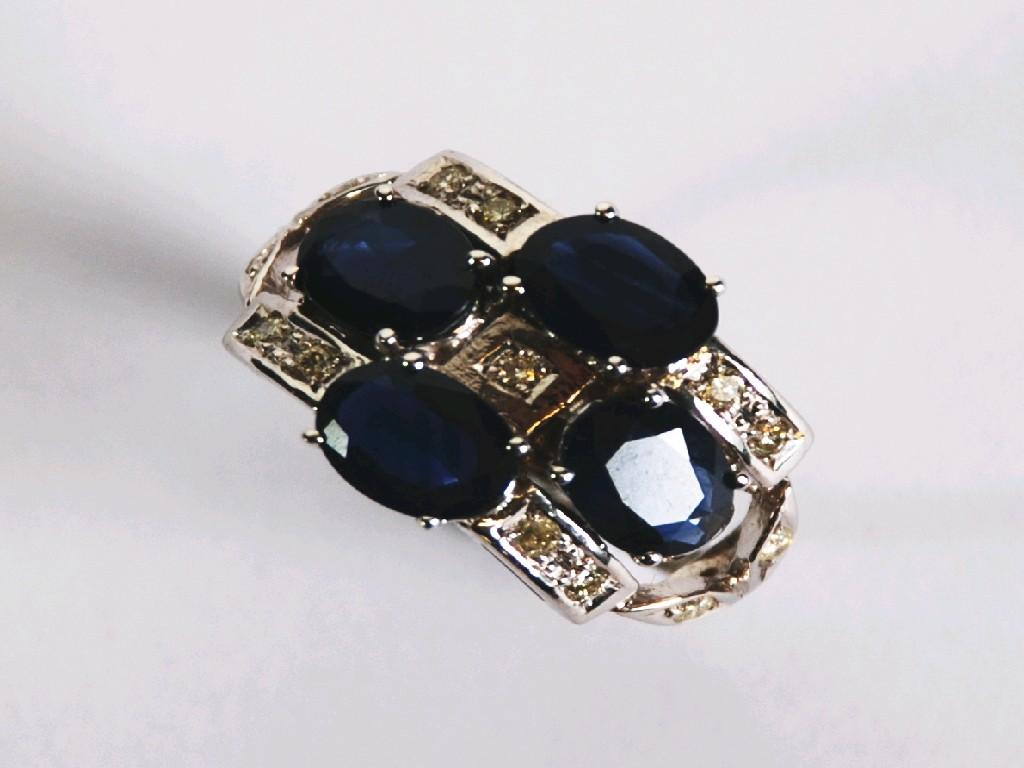 Appraisal: k WHITE GOLD SAPPHIRE AND DIAMOND DRESS RING set with