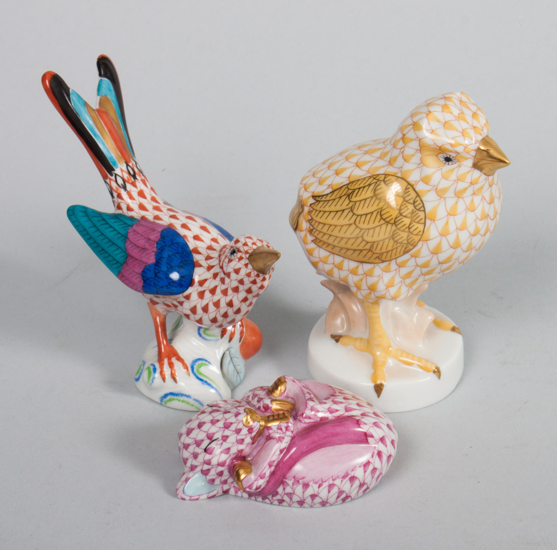 Appraisal: Three Herend porcelain animals chick in the Yellow Fishnet pattern