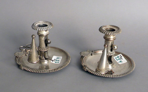 Appraisal: Pair of Sheffield plate chambersticks early th c