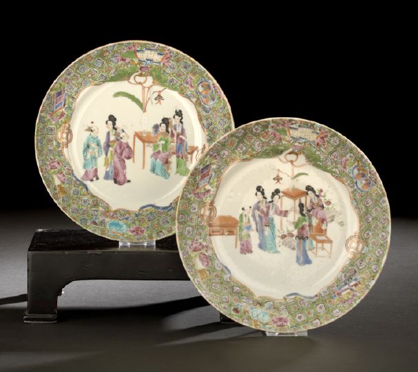 Appraisal: Pair of Chinese Export Rose Canton Porcelain Plates th century