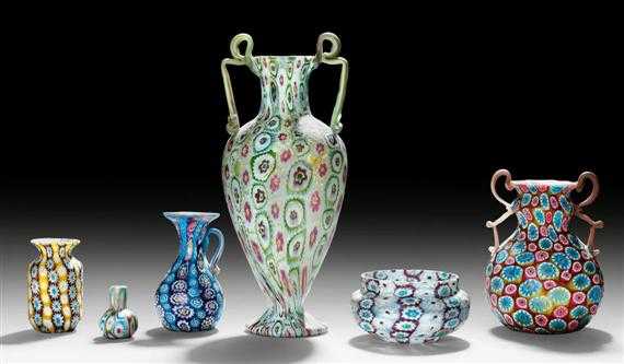 Appraisal: FRATELLI TOSO MURANO LOT OF VASES circa Millefiori murrine glass