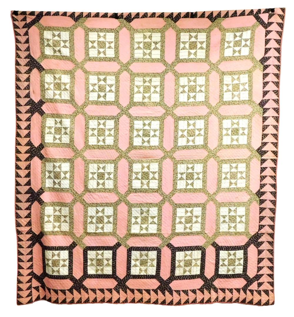 Appraisal: TEXTILE Pieced calico cotton quilt c - with a design