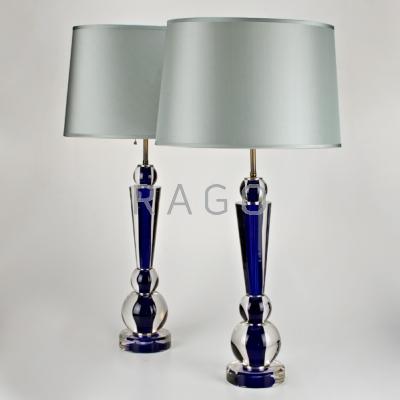 Appraisal: DONGHIA Attr Pair of cased glass table lamps silk shades