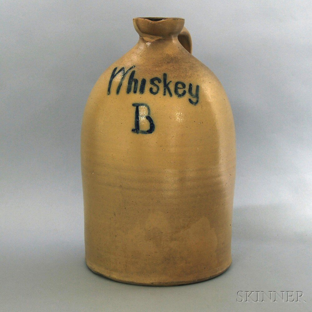 Appraisal: Cobalt-decorated Stoneware Jug America mid to late th century inscribed